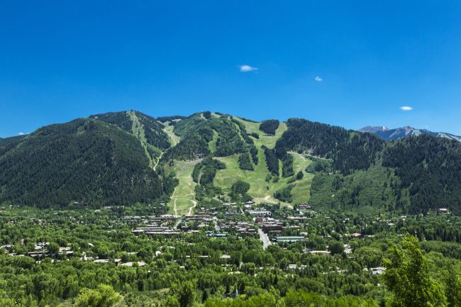 High angle cityscape of Aspen, Colorado, USA.